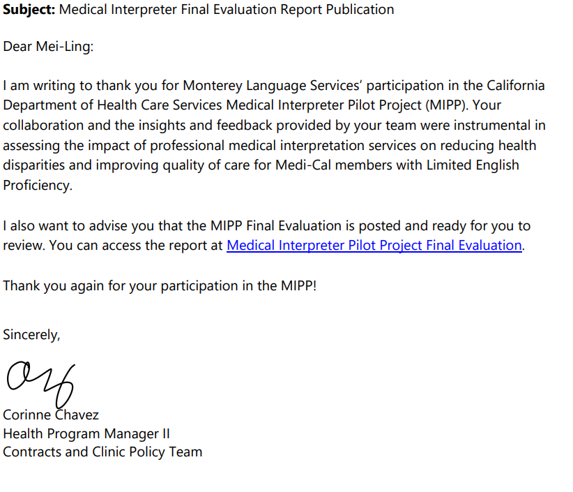 MIPP Letter Testimonial